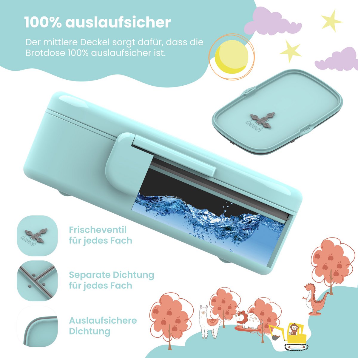 Kinderlunchbox met vakken, licht en lekvrij - pinguïn