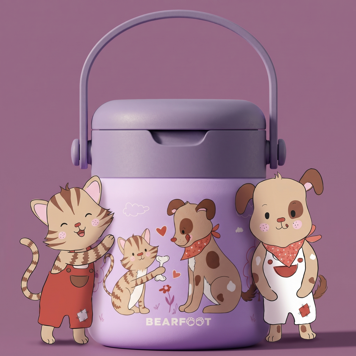 Thermoscontainer kinder RVS - hond & kat paars