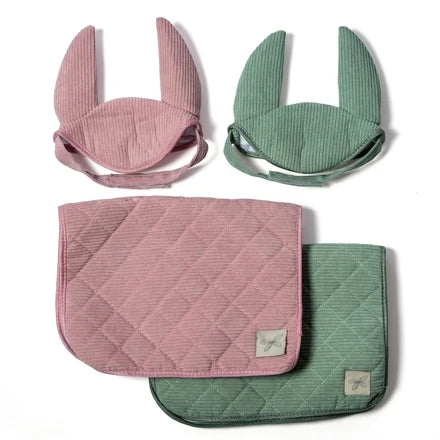 Zadeldekje en Mutsje corduroy roze voor Hobby Horse