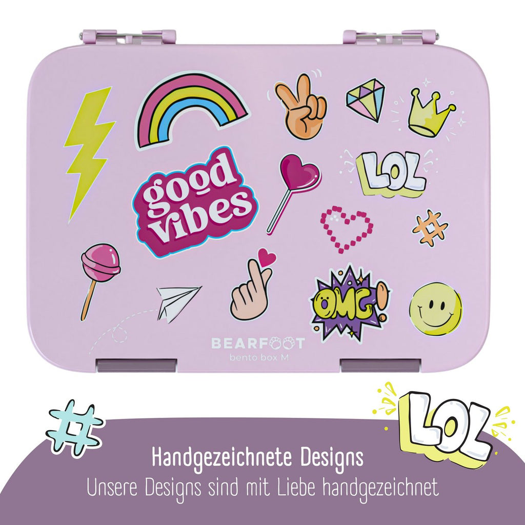 Kinderlunchbox met vakken, lunchbox - sticker paars