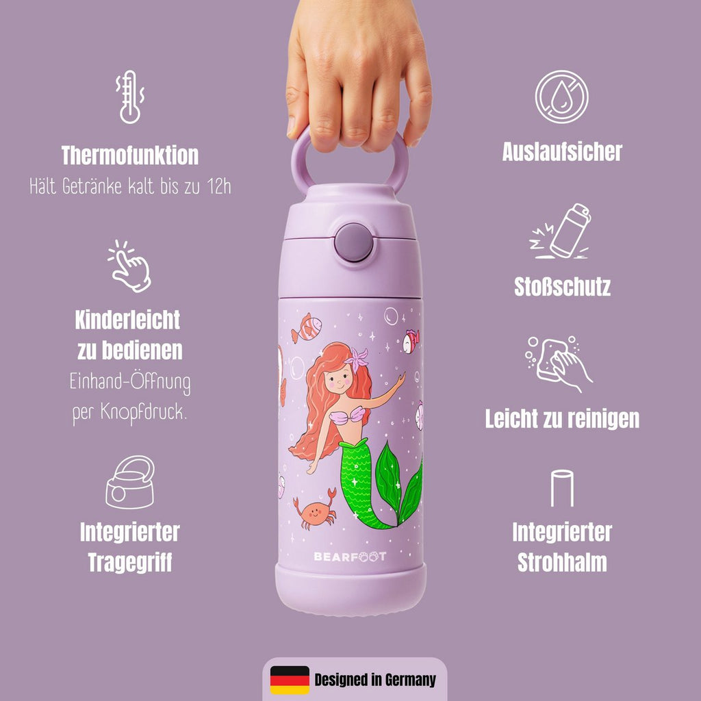 Thermo kinderdrinkfles RVS - zeemeermin paars