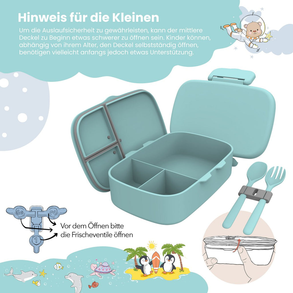 Kinderlunchbox met vakken, licht en lekvrij - mint