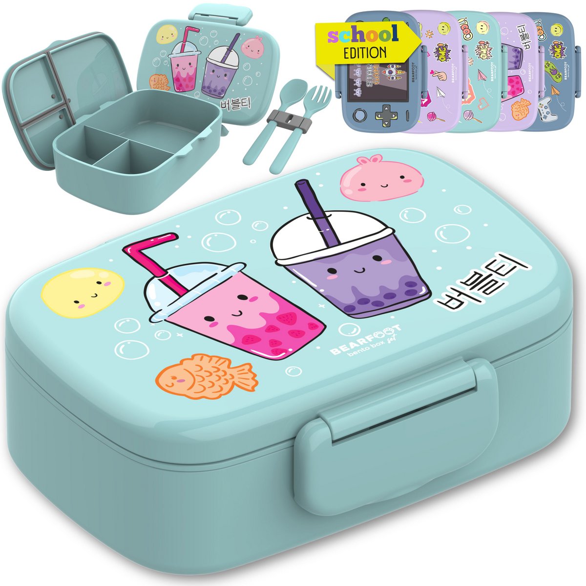 Kinderlunchbox met vakken, lekvrij - BubbleTea, mint