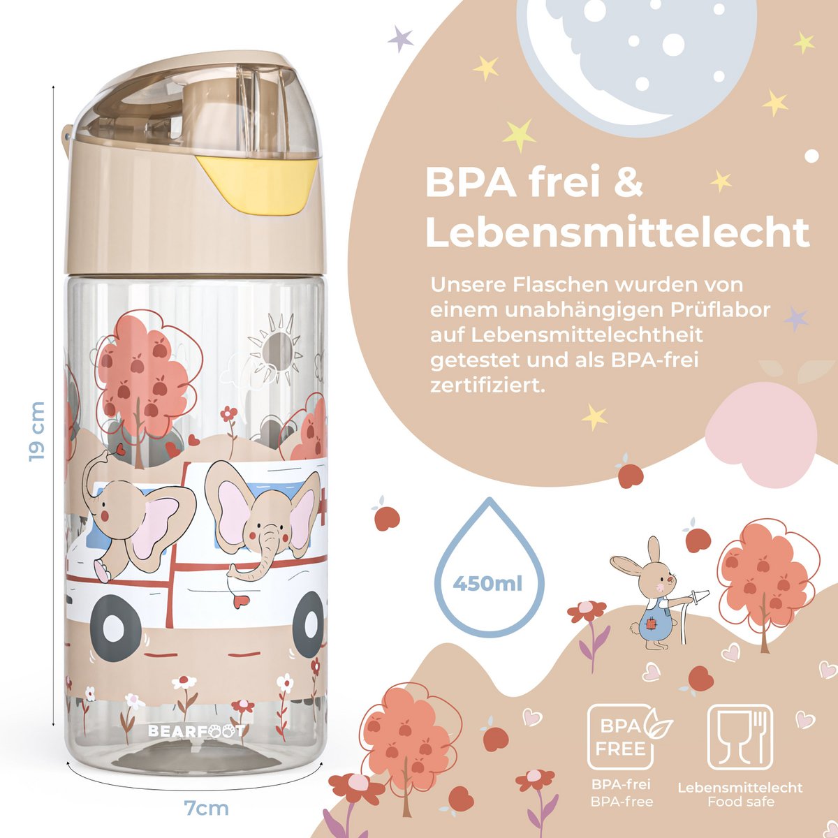Kinderwaterfles, lichte waterfles - olifanten