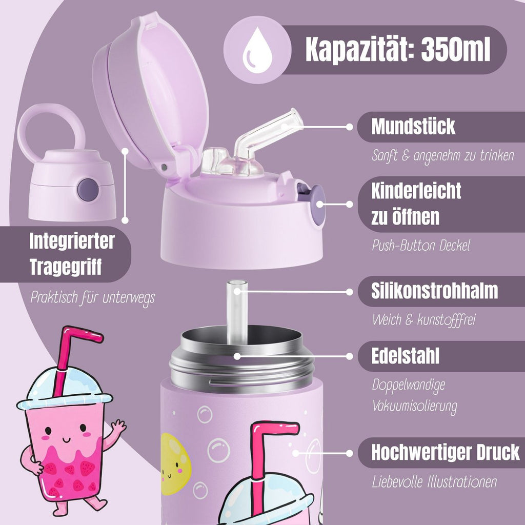 Thermo kinderdrinkfles RVS - BubbleTea paars