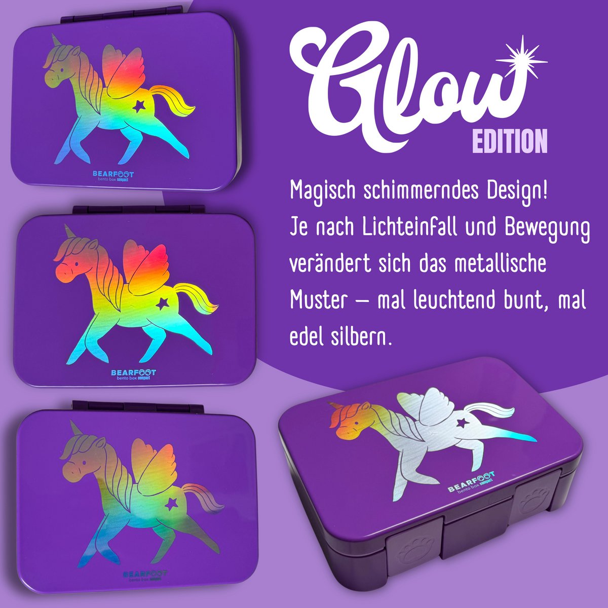 Lunchbox met vakken, lichtgewicht en lekvrij - Unicorn GLOW