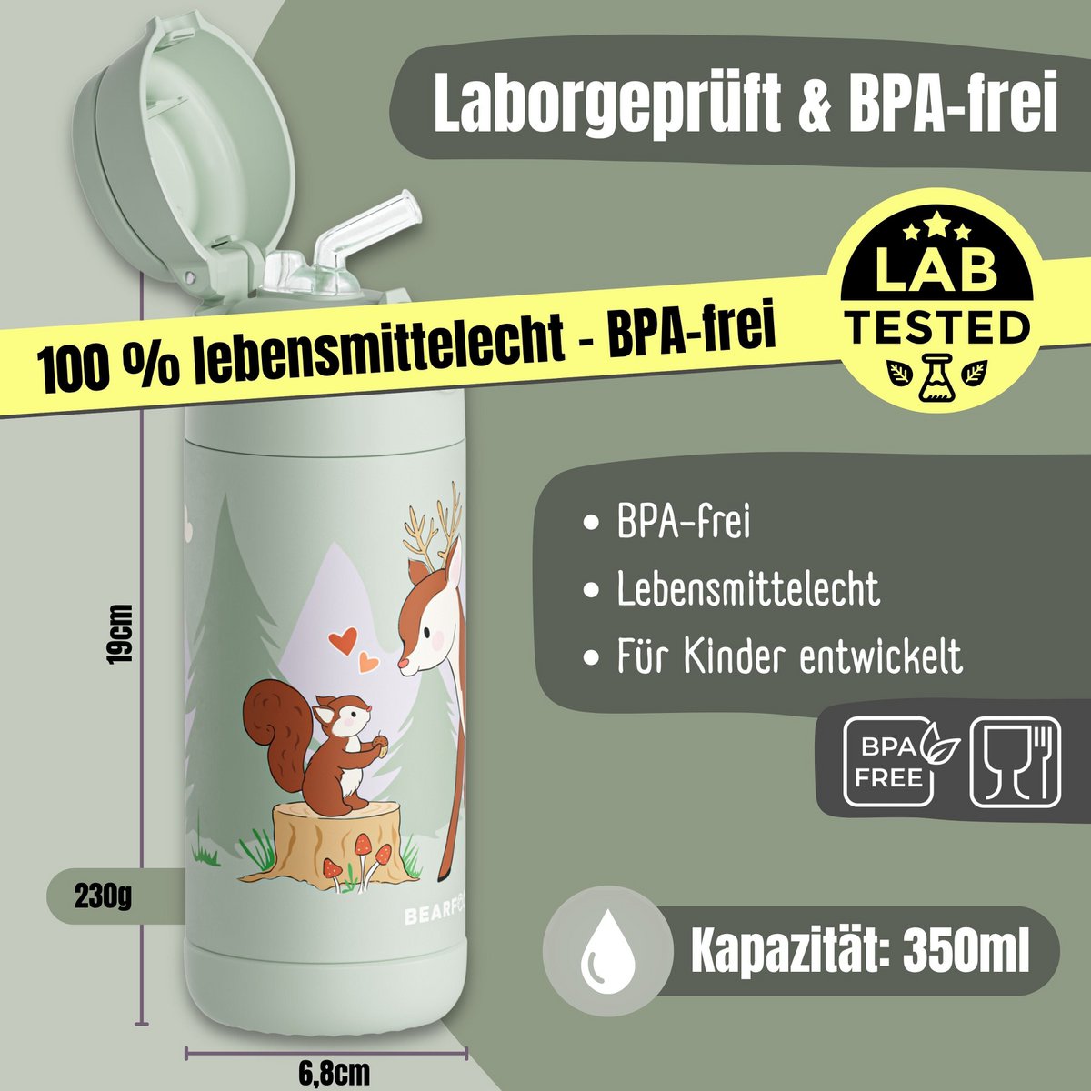 Thermo kinderdrinkfles RVS - hertgroen