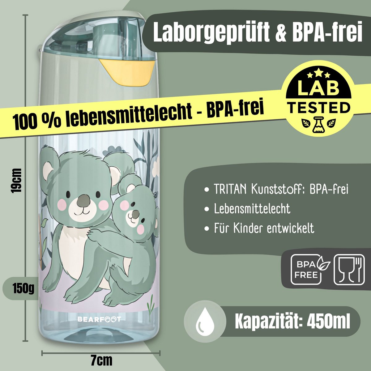 Kinderwaterfles, lichtgewicht waterfles - Koala salie