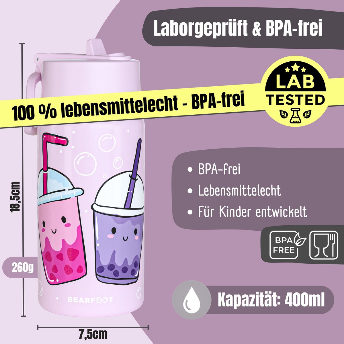 Thermo kinderdrinkfles RVS - BubbleTea paars