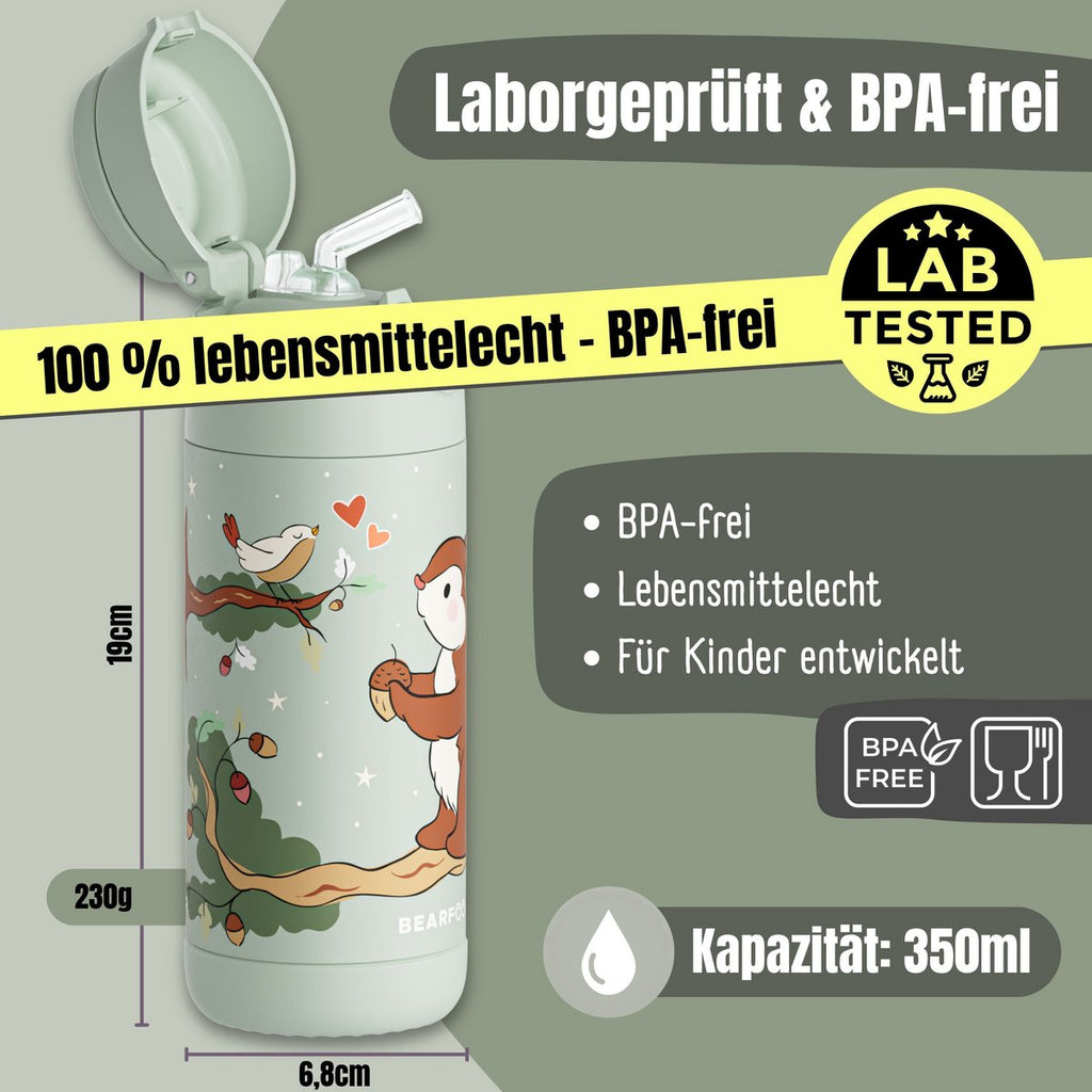Thermo kinderdrinkfles RVS - eekhoorngroen