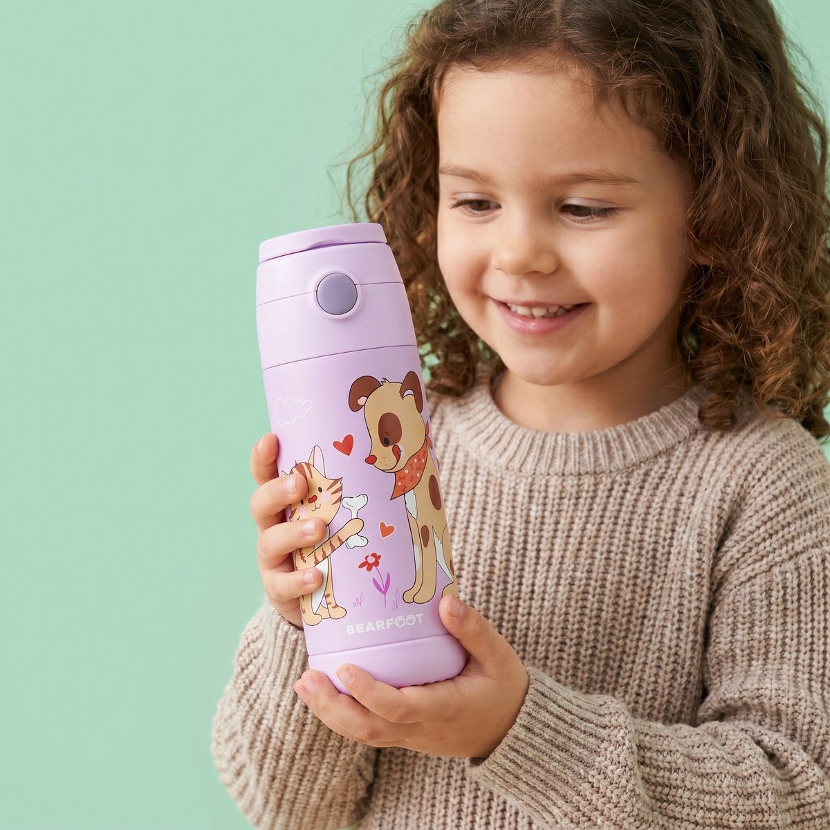 Thermo kinderdrinkfles RVS - hond & kat paars