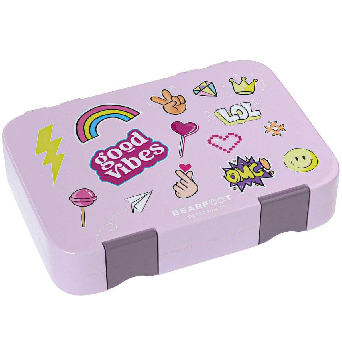 Kinderlunchbox met vakken, lunchbox - sticker paars