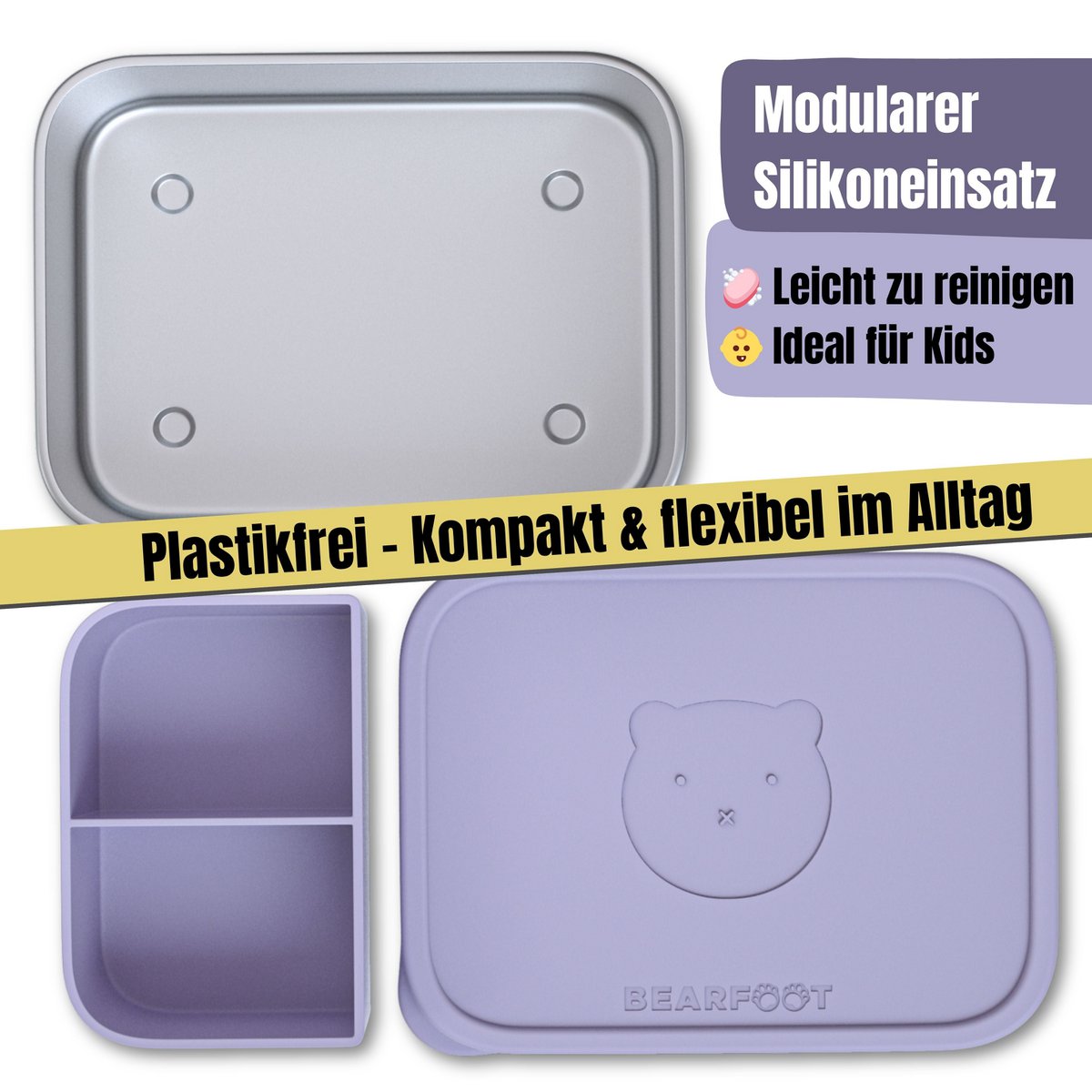 Kinderlunchbox RVS met siliconen inzetstuk - lavendel
