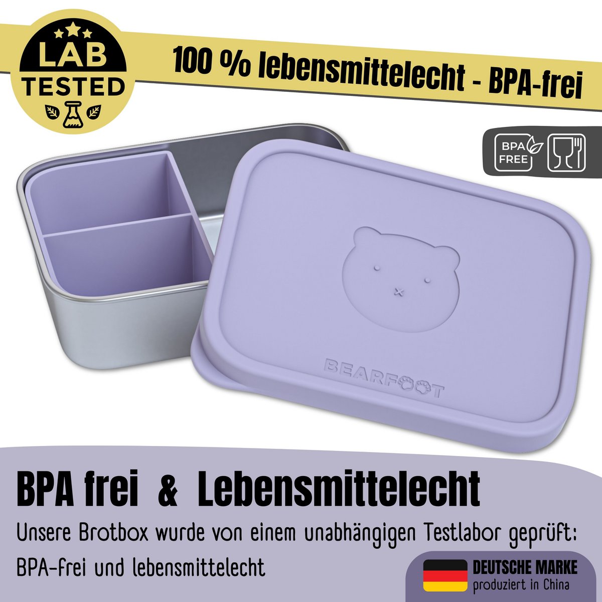 Kinderlunchbox RVS met siliconen inzetstuk - lavendel