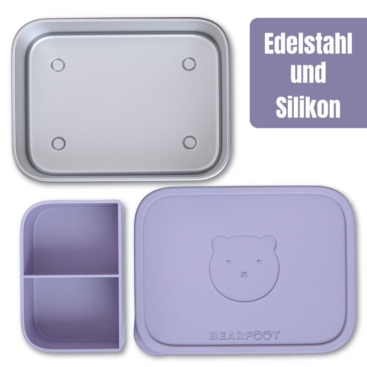 Kinderlunchbox RVS met siliconen inzetstuk - lavendel