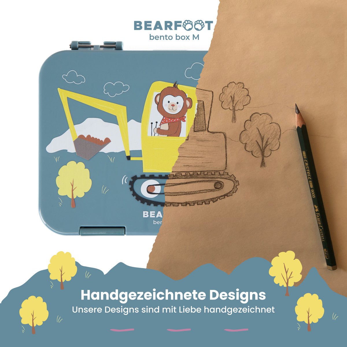 Kinderlunchbox met vakken, lunchbox, bentobox - aap blauw