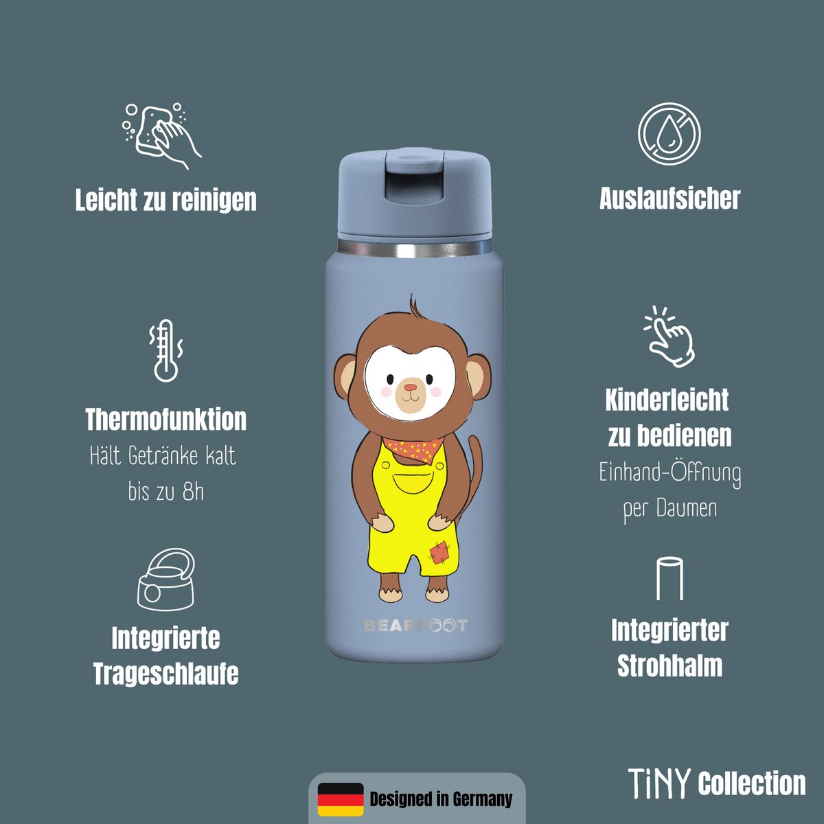 TINY Thermo kinderdrinkfles RVS - aap