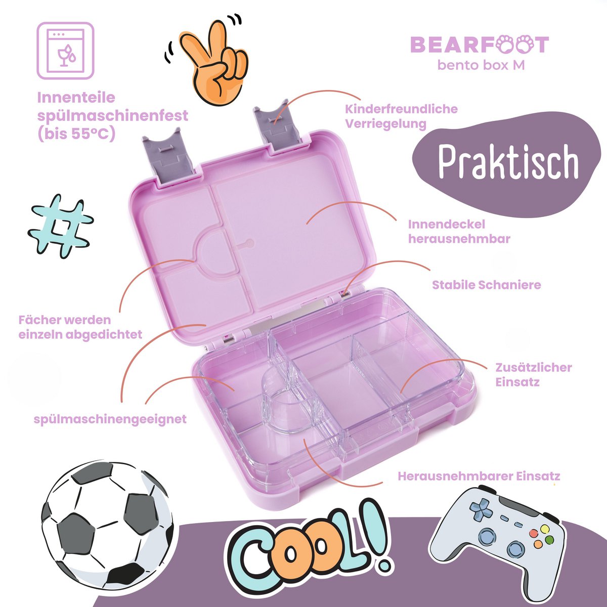 Kinderlunchbox met vakken, lunchbox - sticker paars