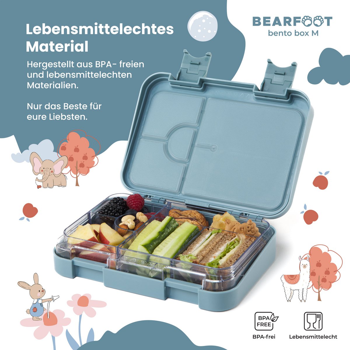 Kinderlunchbox met vakken, lunchbox - hond & kat blauw
