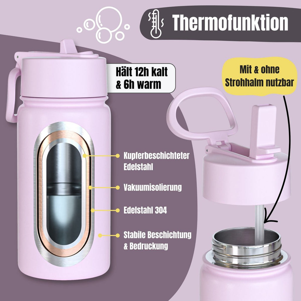 Thermo kinderdrinkfles RVS - sticker paars