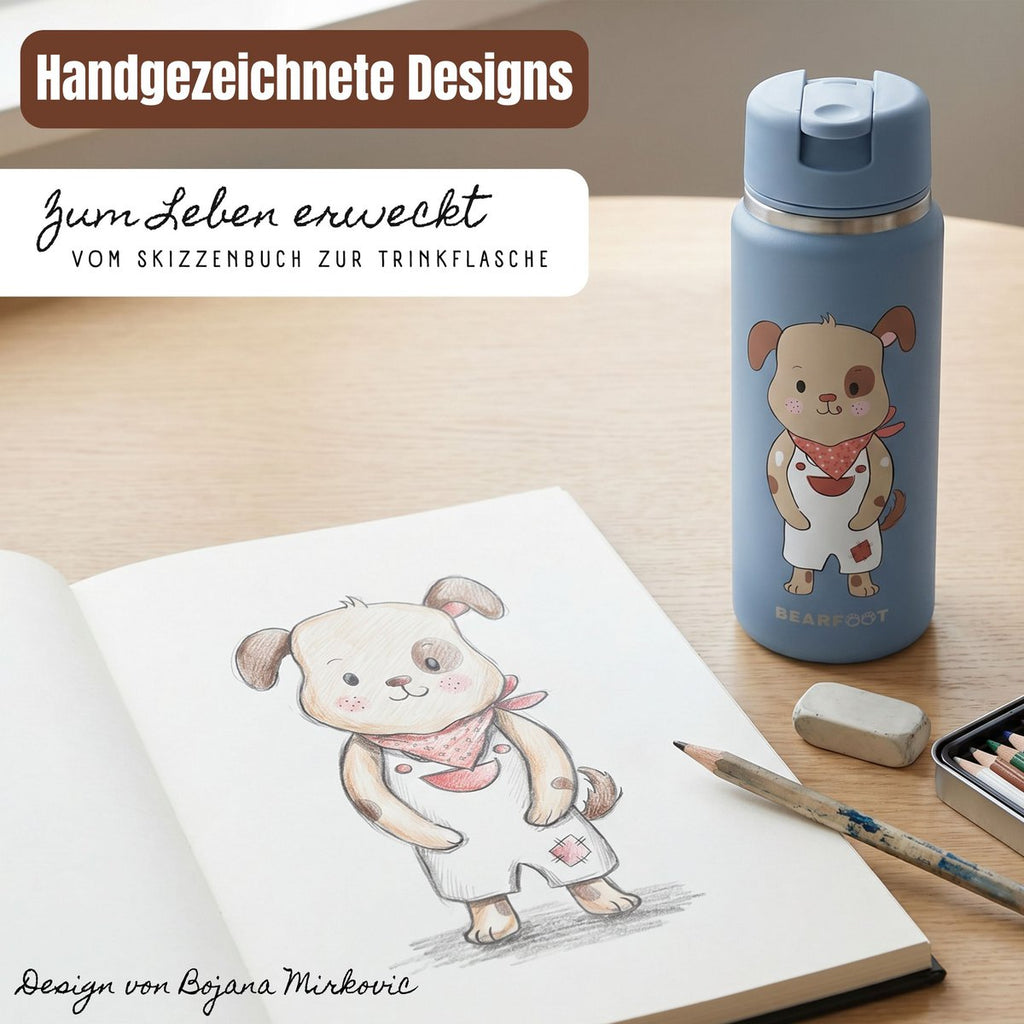 TINY Thermo kinderdrinkfles RVS - hond blauw