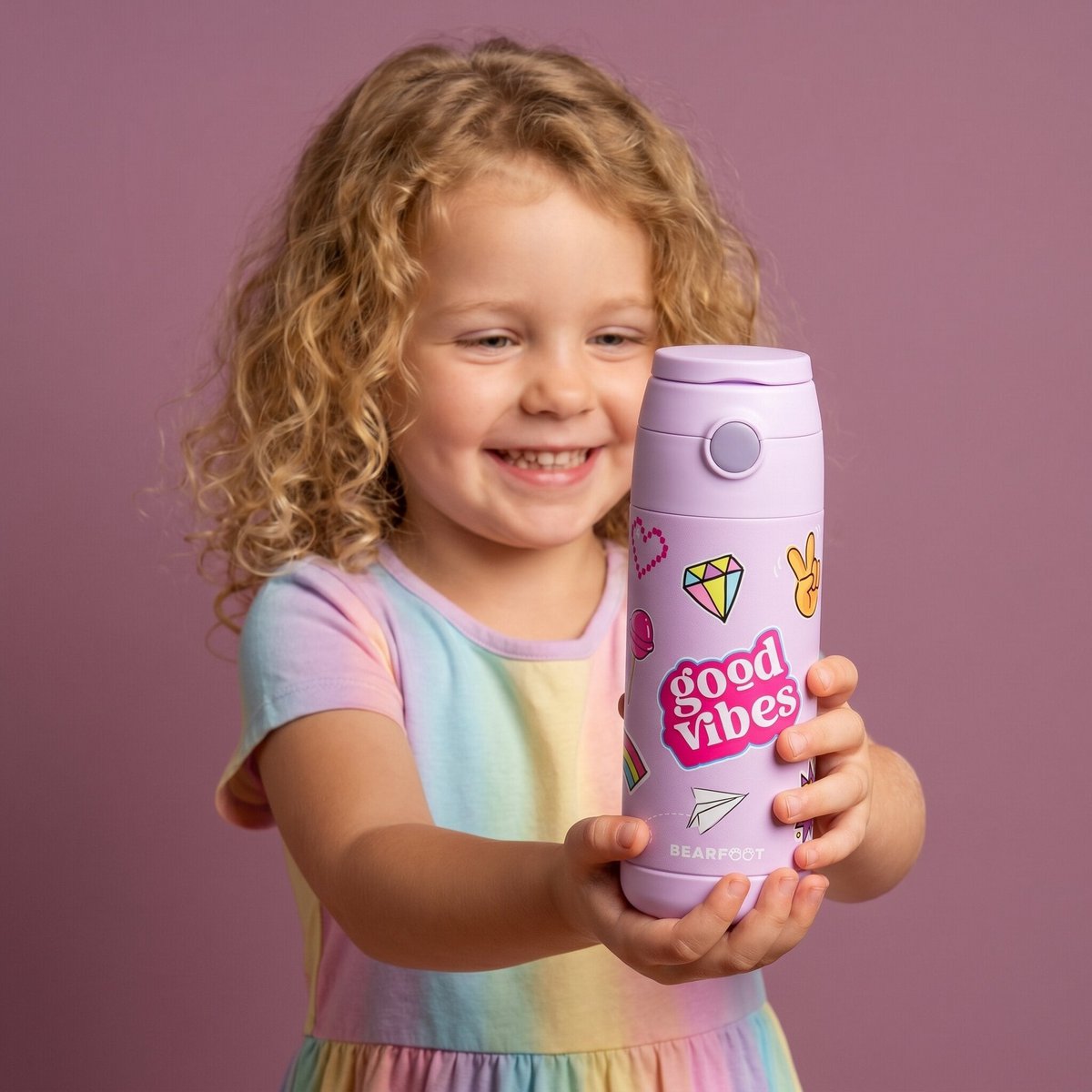 Thermo kinderdrinkfles RVS - sticker paars