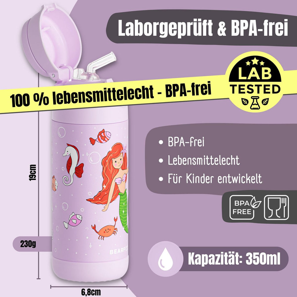 Thermo kinderdrinkfles RVS - zeemeermin paars