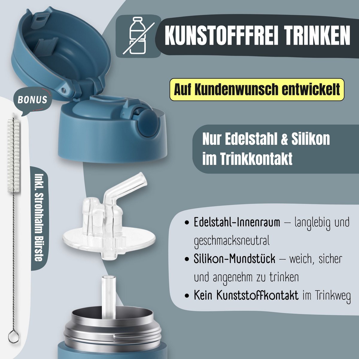 Thermo kinderdrinkfles RVS - hond & kat blauw