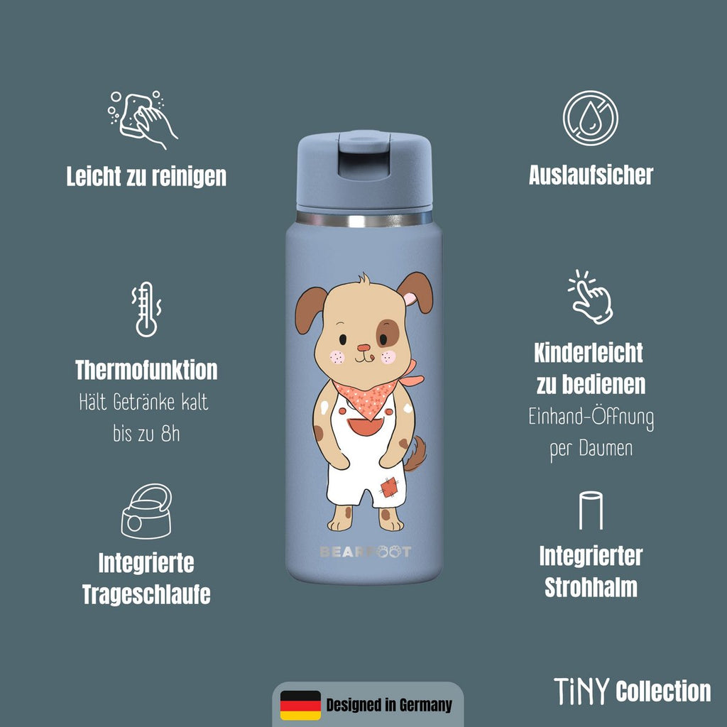 TINY Thermo kinderdrinkfles RVS - hond blauw