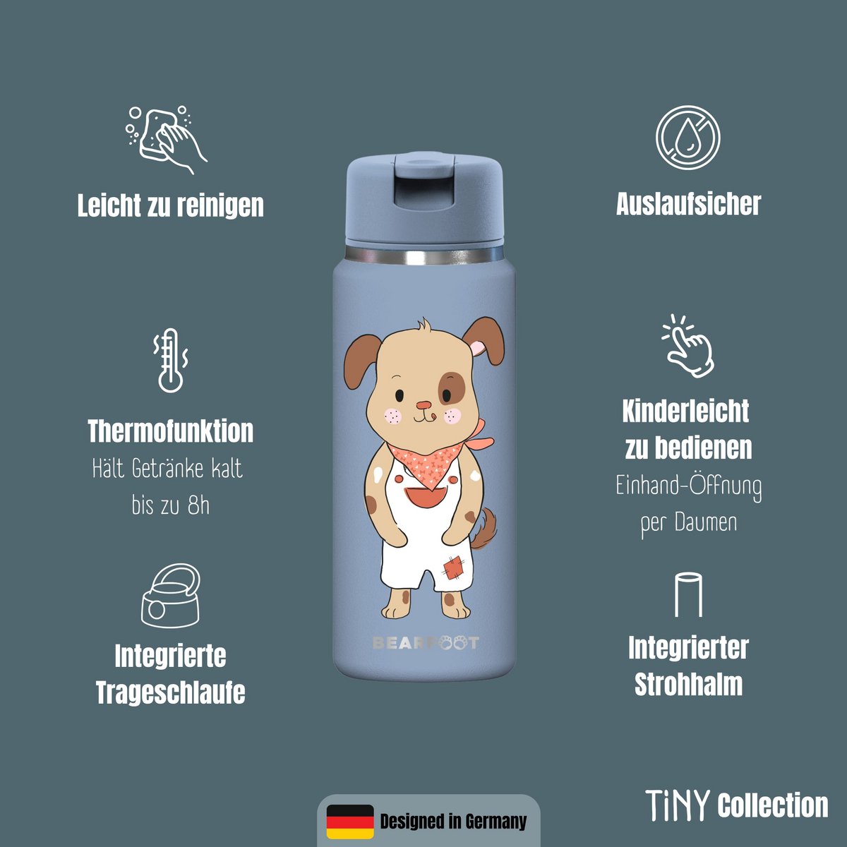 TINY Thermo kinderdrinkfles RVS - hond blauw