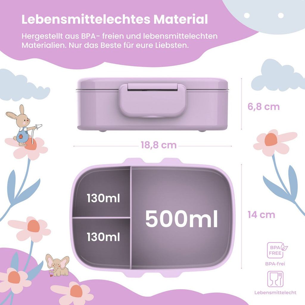 Kinderlunchbox met vakken, licht en lekvrij - eenhoorn