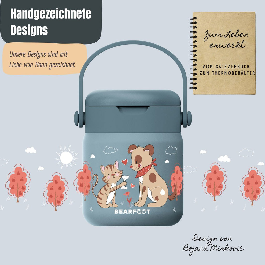 Thermocontainer kinder RVS - hond & kat blauw