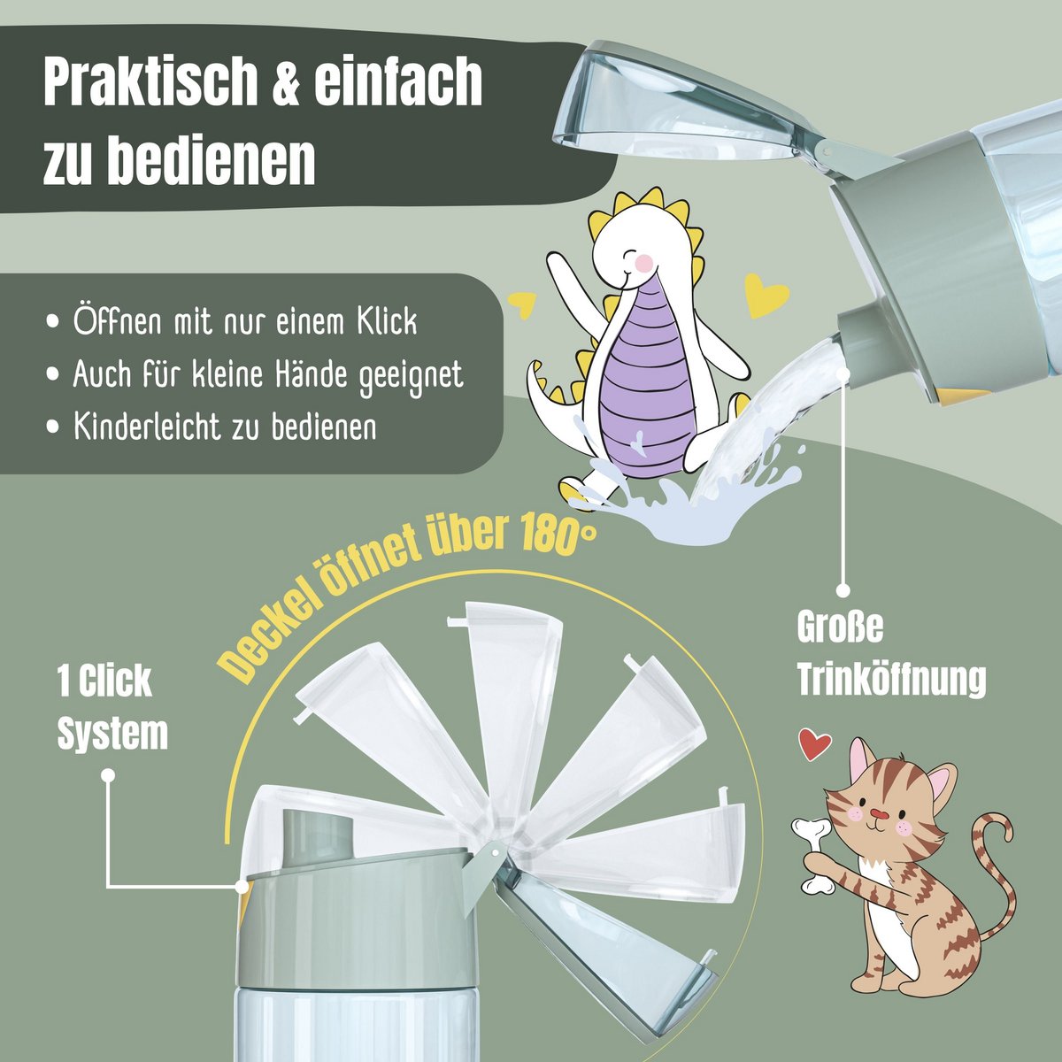 Kinderwaterfles, lichtgewicht waterfles - Koala salie