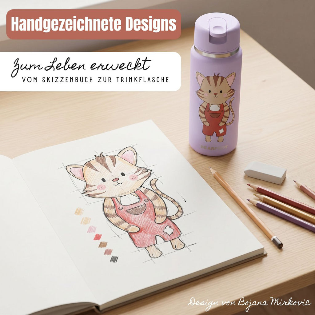 TINY Thermo kinderdrinkfles RVS - kat paars