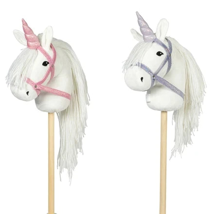 Unicorn hoorn en halter roze voor stokpaard
