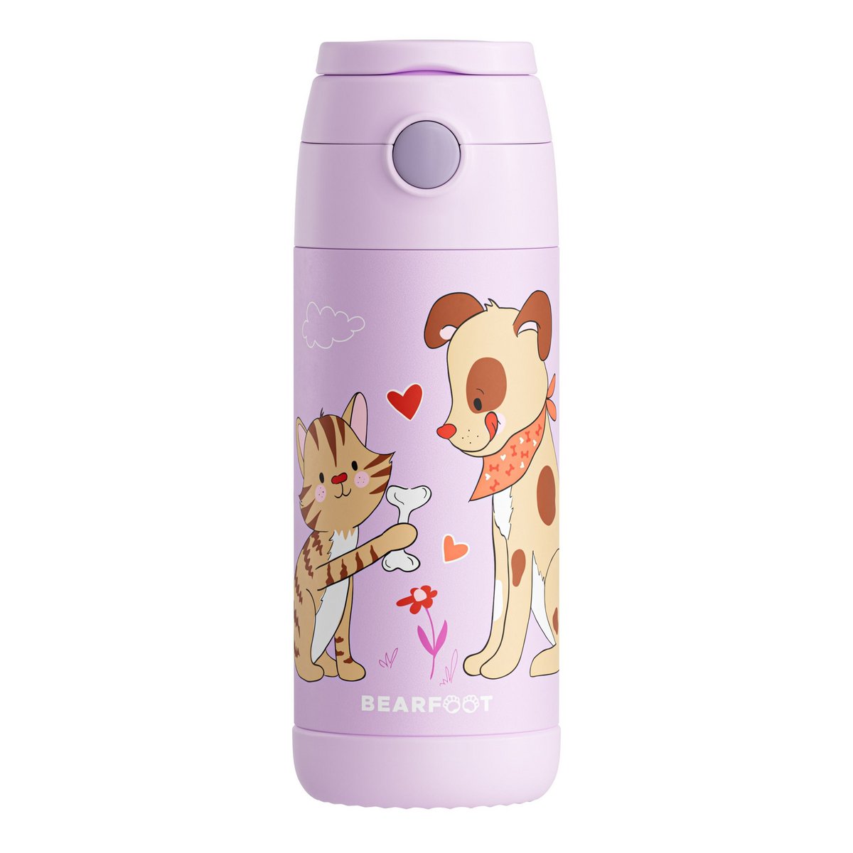 Thermo kinderdrinkfles RVS - hond & kat paars