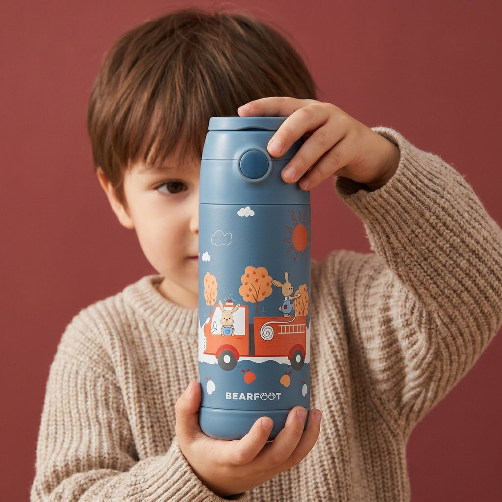 Thermo kinderdrinkfles RVS - brandweer konijn blauw