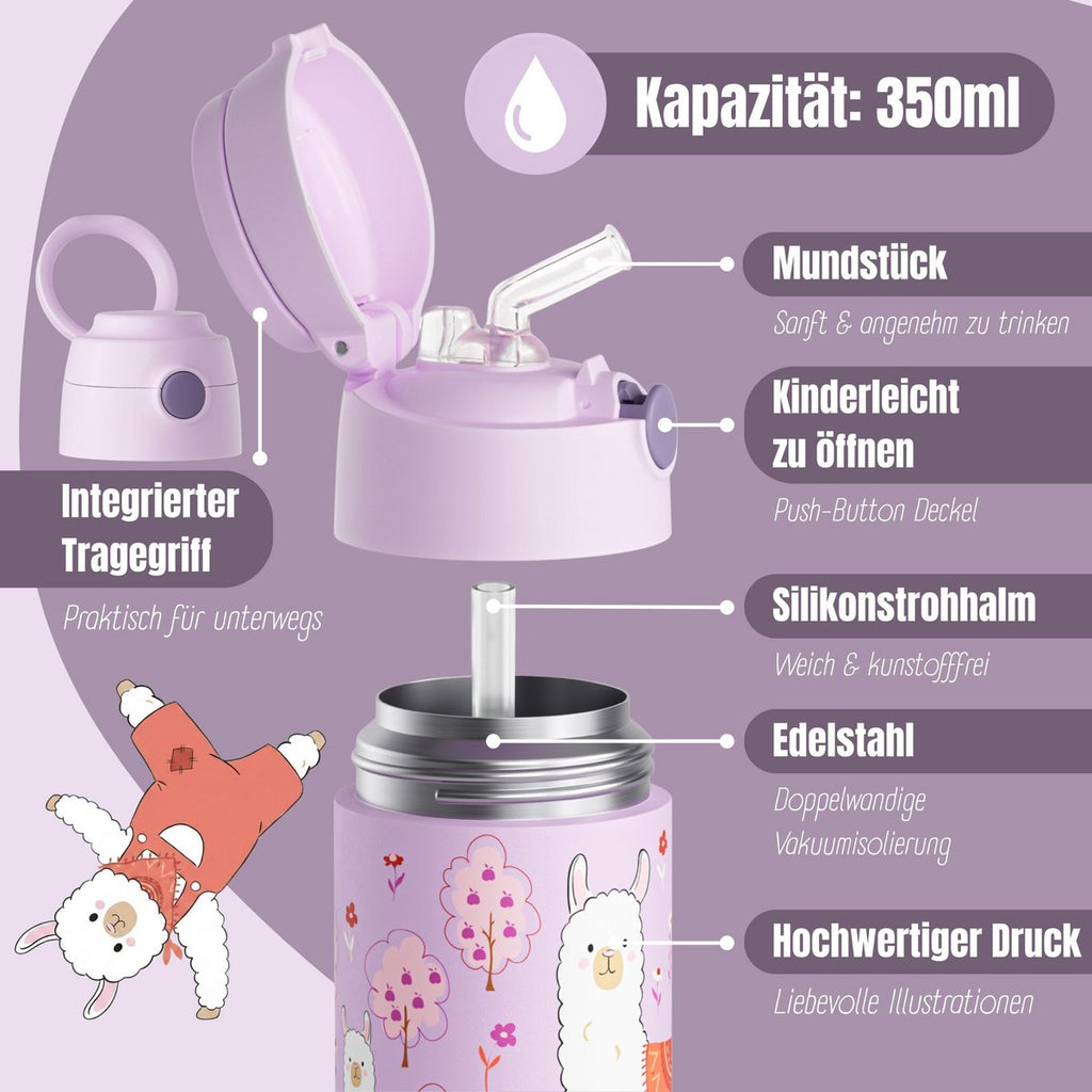 Thermo kinderdrinkfles RVS - lama paars