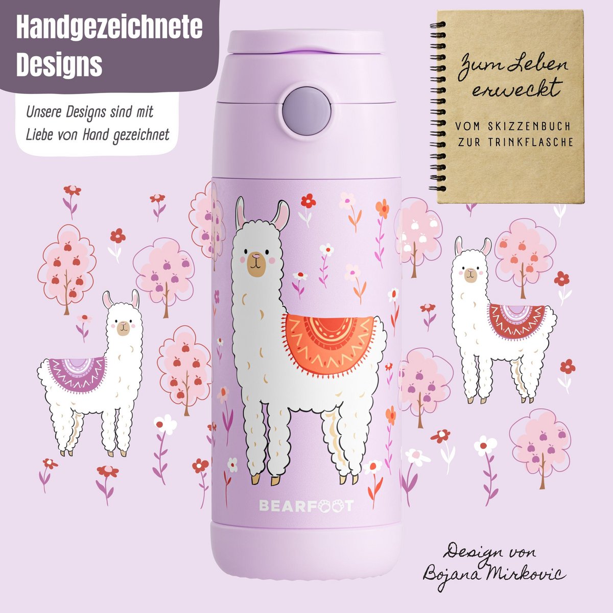 Thermo kinderdrinkfles RVS - lama paars