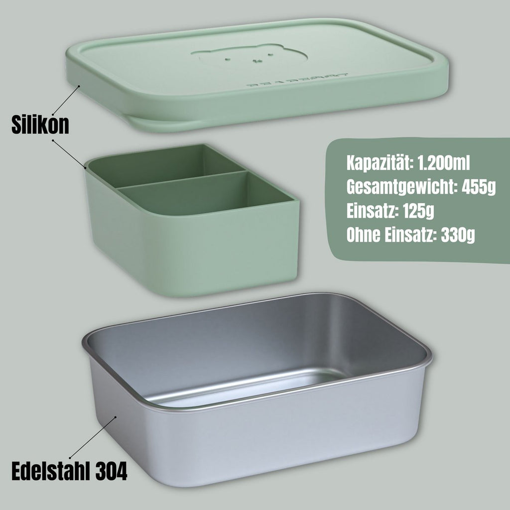 Lunchbox kinder RVS met siliconen inzetstuk - salie