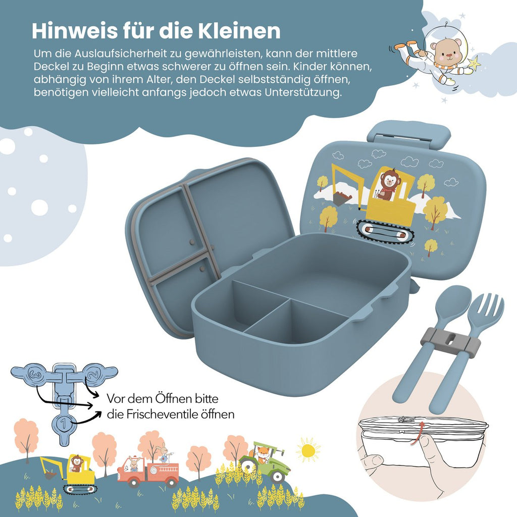 Kinderlunchbox met vakken, lichtgewicht en lekvrij - graafmachine