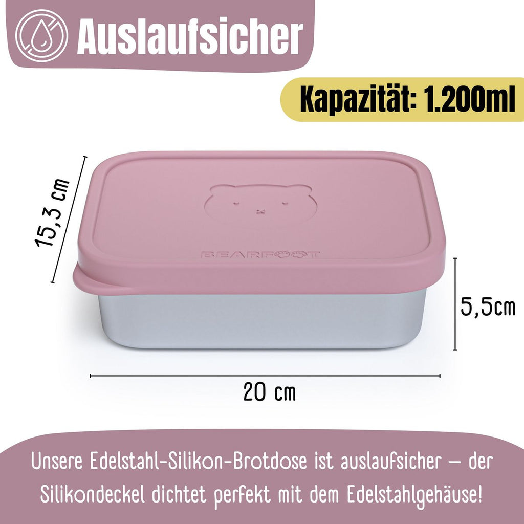 Lunchbox kinder RVS met siliconen inzetstuk - roze