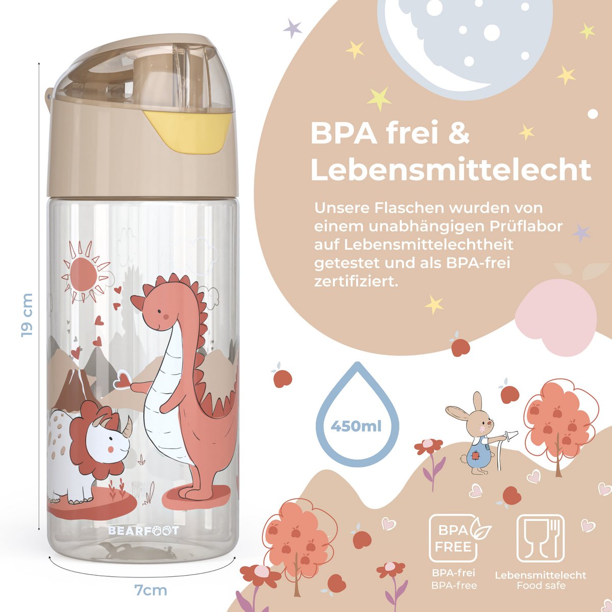 Kinderwaterfles, lichte waterfles - dinosaurussen