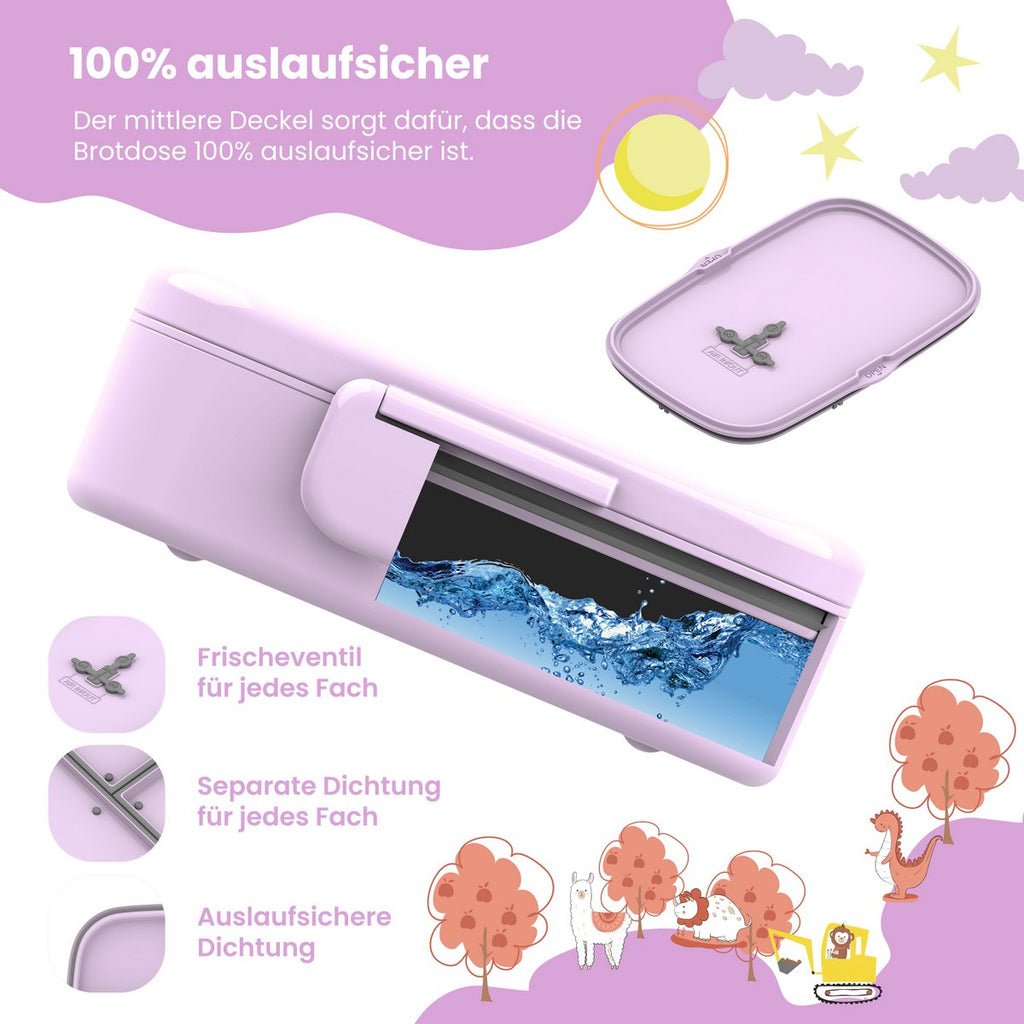 Kinderlunchbox met vakken, licht en lekvrij - eenhoorn