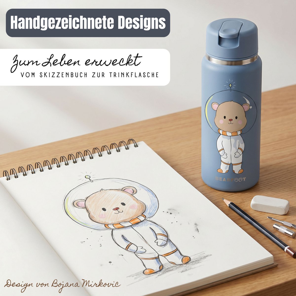 TINY Thermo kinderdrinkfles RVS - Astro Beer blauw