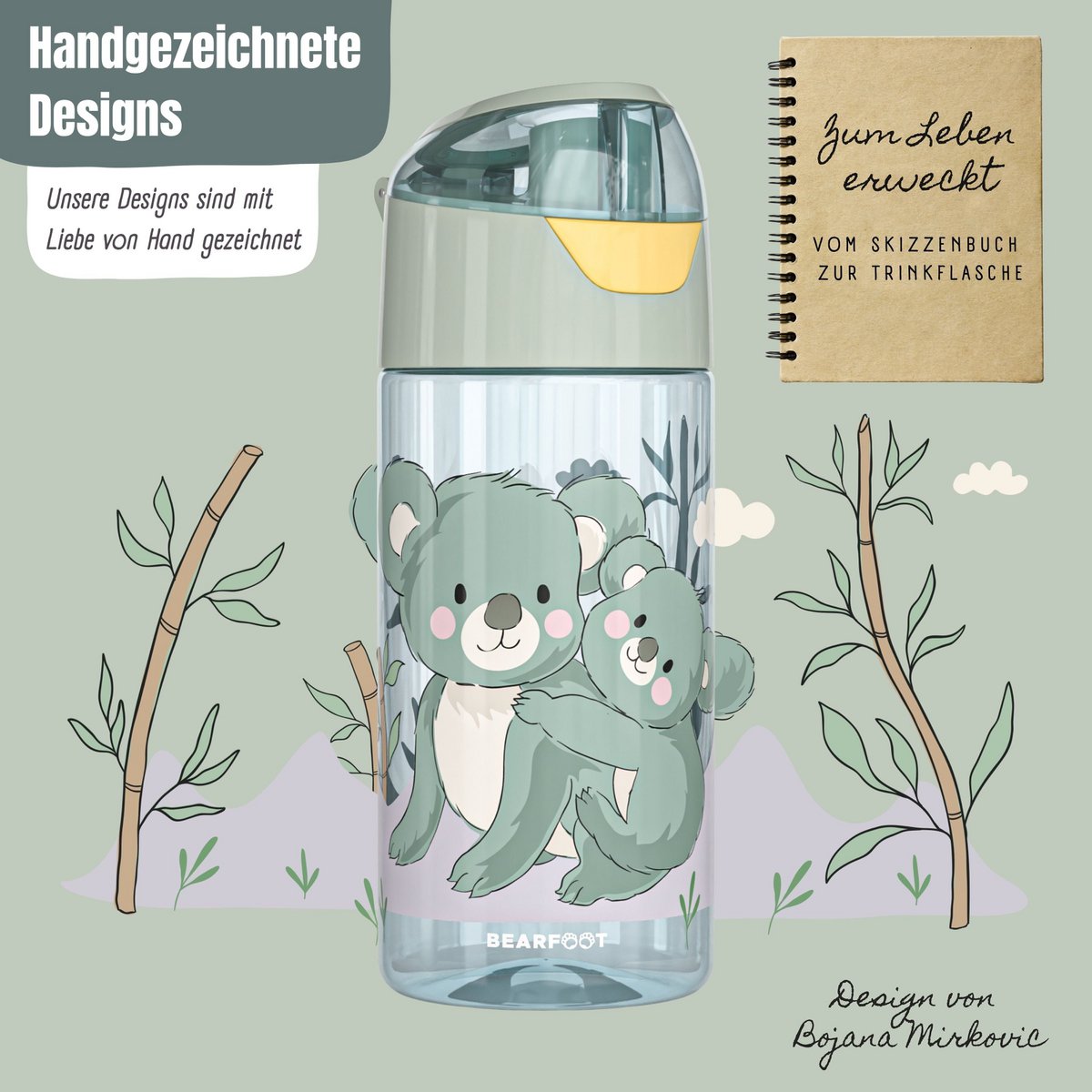 Kinderwaterfles, lichtgewicht waterfles - Koala salie