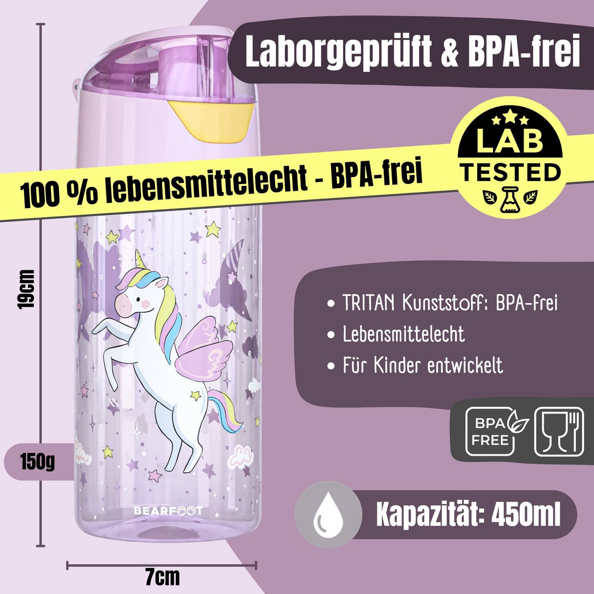 Kinderwaterfles, lichte waterfles - eenhoorn