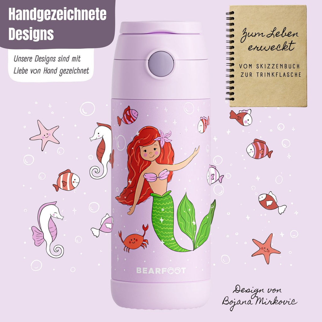 Thermo kinderdrinkfles RVS - zeemeermin paars