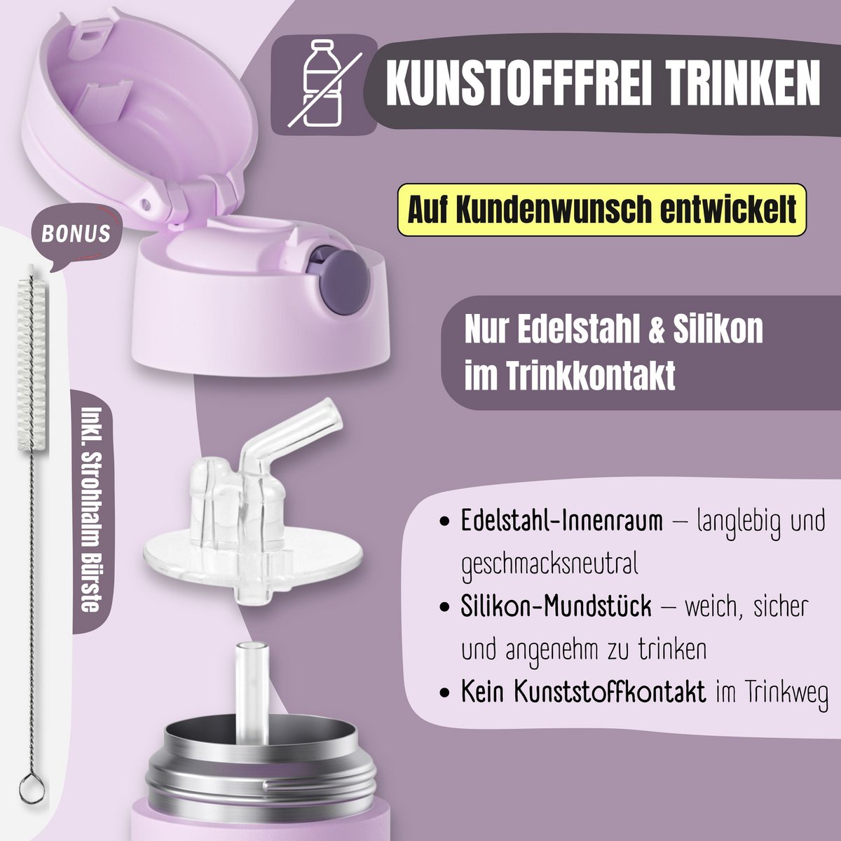 Thermo kinderdrinkfles RVS - zeemeermin paars