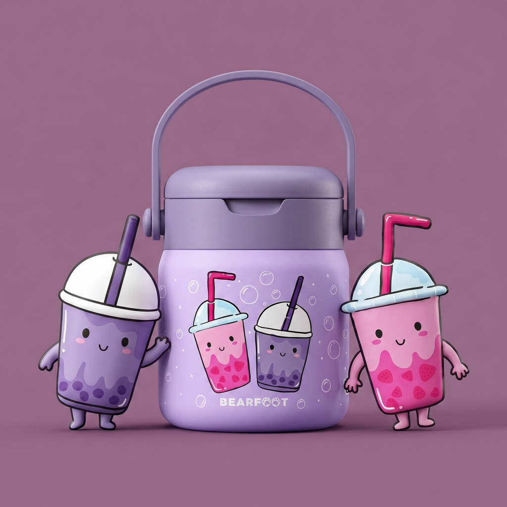 Thermoscontainer kinder RVS - Bubble Tea paars